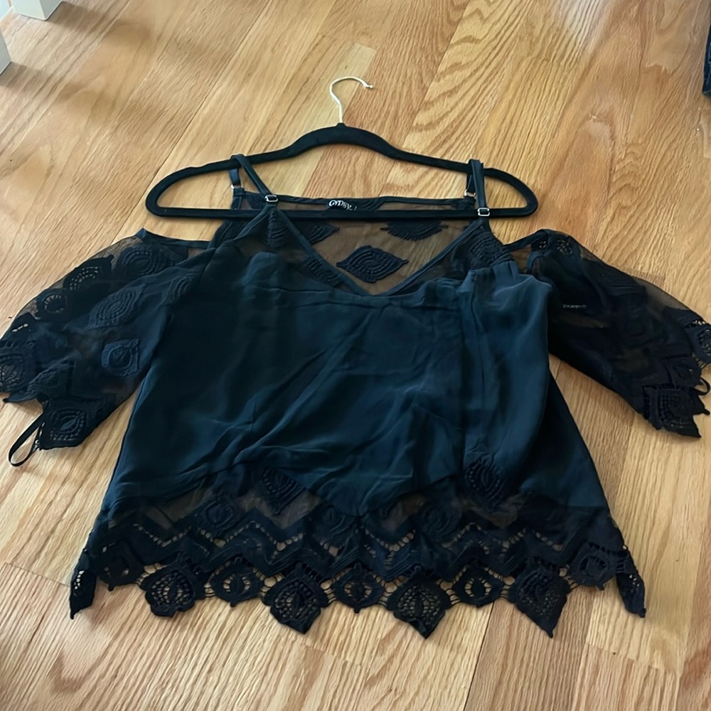 Gypsy 05 boho silk embroidered cold shoulder peasant blouse/topXS